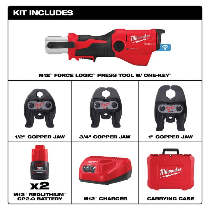 Milwaukee M12 FORCE LOGIC Press Tool Kit with ONEKEY with 1/2 Inch 1" Inch CTSV Jaws - Image 3