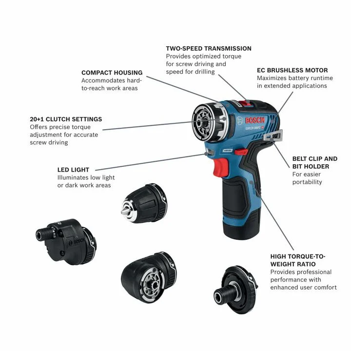 Bosch 12V Max EC Flexiclick 5 In 1 Drill/Driver System Kit Factory Reconditioned - Image 2