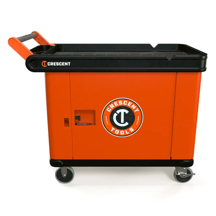 Crescent RAILWORKS 2 Shelf Industrial Utility Cart with 5 Inch Hard Casters and Single Door Lockable Security Panel