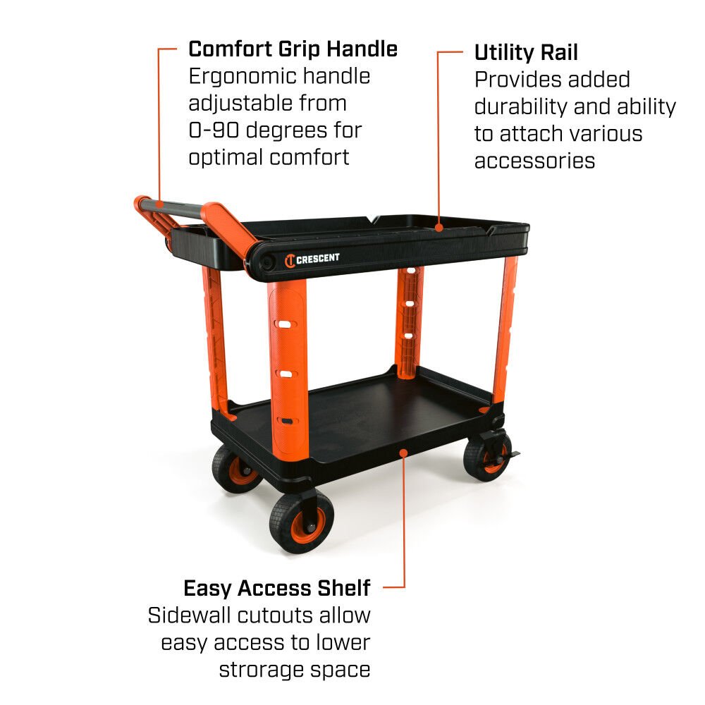 Crescent RAILWORKS 2 Shelf Industrial Utility Cart with 8 Inch Casters - Image 3