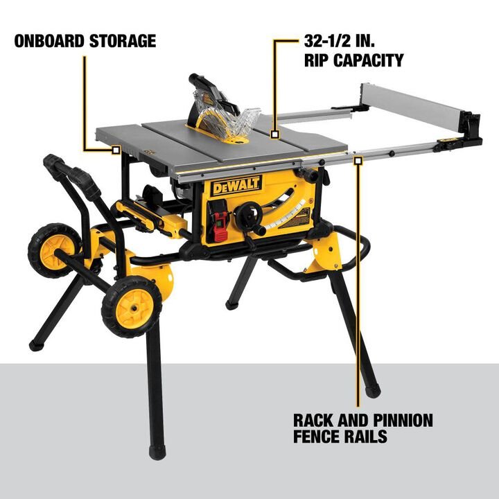 DEWALT 10in Jobsite Table Saw 32 1/2in Rip Capacity & Rolling Stand - Image 2