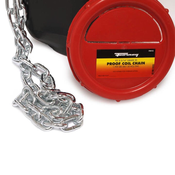 Forney Industries Bucket of Chain, Grade 30 (G30) Proof Coil Chain, Zinc-Plated, 5/16 Inch x 92 Ft. (DOT Approved Tow Chain) - Image 2