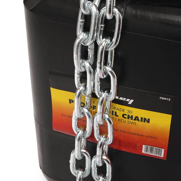 Forney Industries Bucket of Chain, Grade 30 (G30) Proof Coil Chain, Zinc-Plated, 5/16 Inch x 92 Ft. (DOT Approved Tow Chain) - Image 3