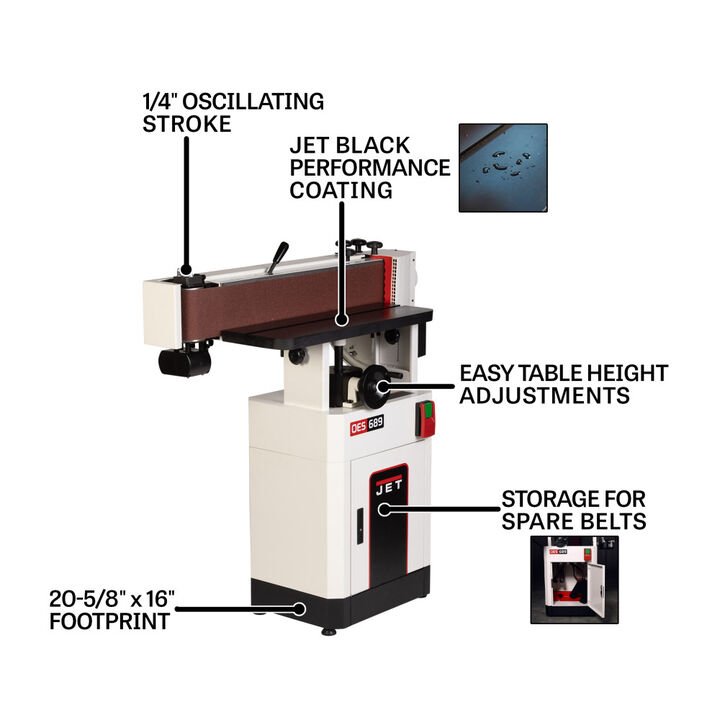 JET Black 6 Inch x 89 Inch Oscillating Belt Edge Sander, 1.75HP, 1PH - Image 2