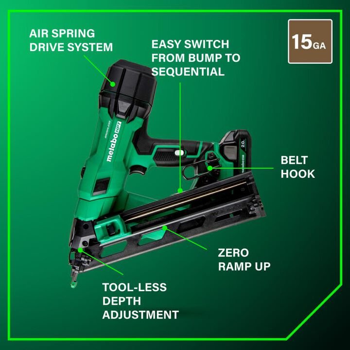 Metabo HPT 18V MultiVolt Brushless 15-Gauge Angled Finish Nailer 2 Ah Kit - Image 3