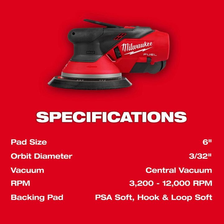 Milwaukee M12 FUEL 6 Inch Random Orbital Sander, 3/32 Inch (Bare Tool) - Image 5