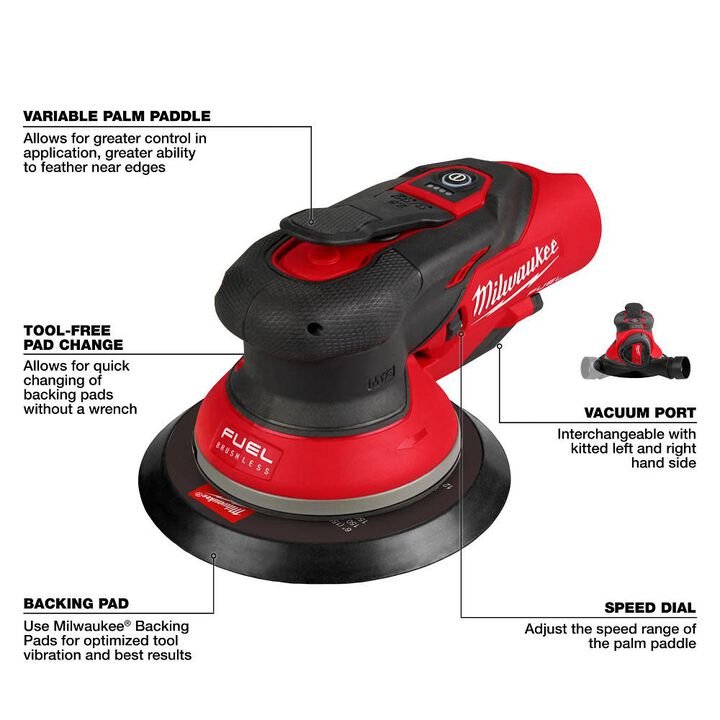 Milwaukee M12 FUEL 6 Inch Random Orbital Sander Kit, 3/32 Inch - Image 4