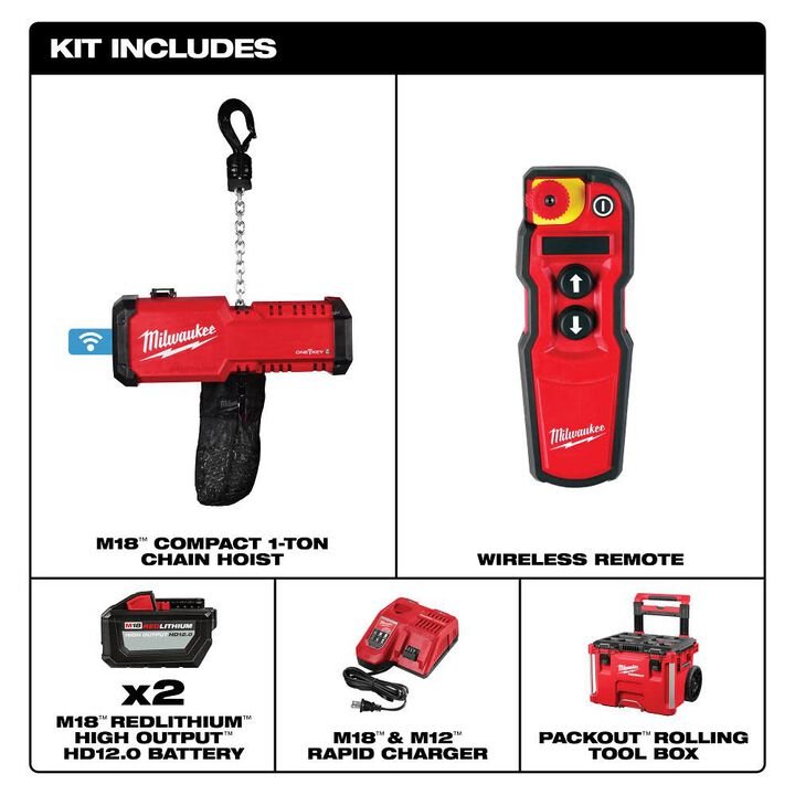 Milwaukee M18 Compact 1 Ton Chain Hoist Kit with ONE-KEY - Image 2