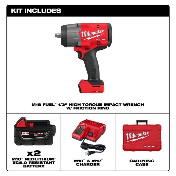 Milwaukee M18 FUEL 1/2 in High Torque Impact Wrench with Friction Ring Kit - Image 2
