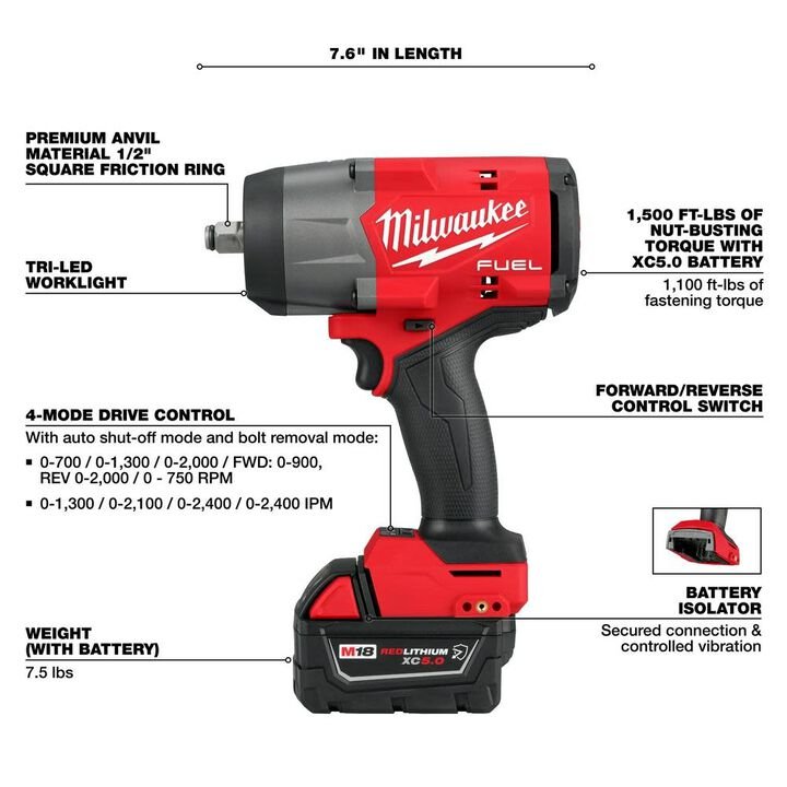 Milwaukee M18 FUEL 1/2 in High Torque Impact Wrench with Friction Ring Kit - Image 3