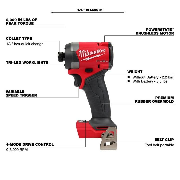 Milwaukee M18 FUEL 1/4inch Hex Impact Driver (Bare Tool) - Image 2