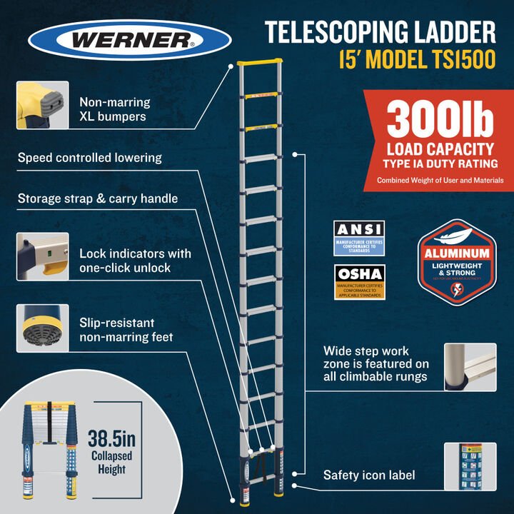 Werner 15 Ft. Telescoping Ladder Type IA - Image 2